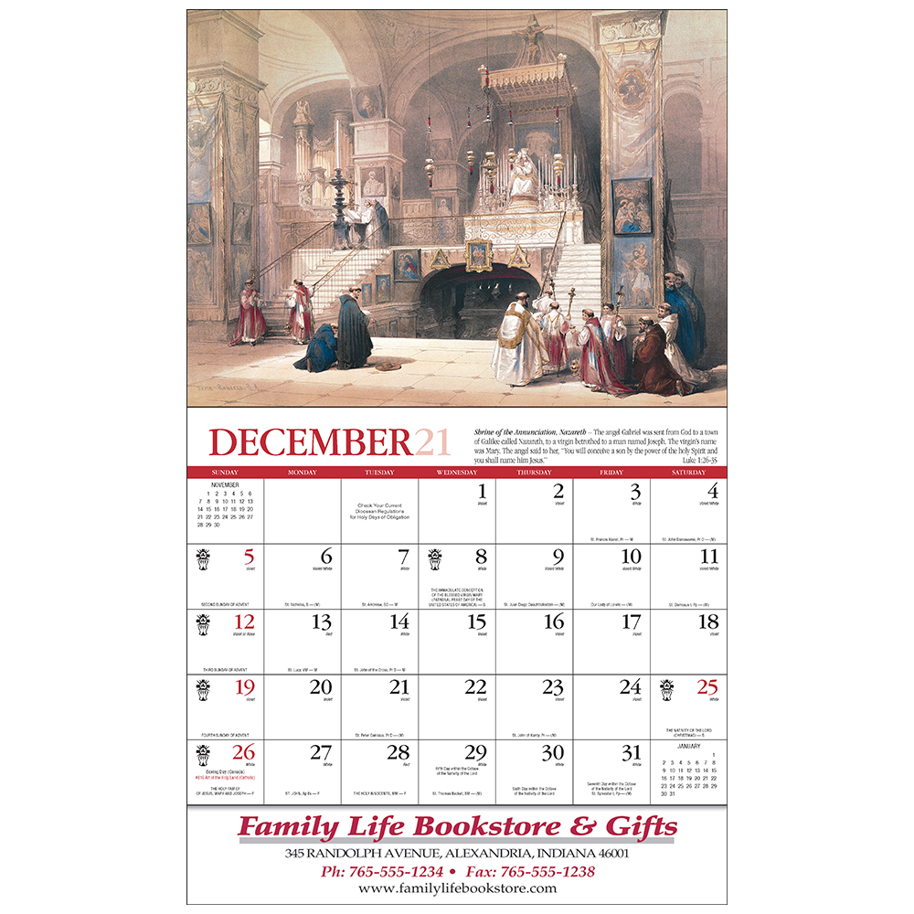 Custom Printed Catholic Holy Land Appointment Wall Calendars