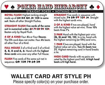 printed pocker hand chart wallet cards